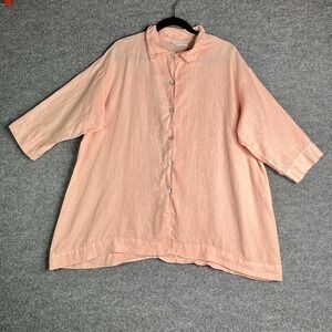 Bryn Walker Linen Top Women Small‎ Oversized Tunic Button Front Salmon
